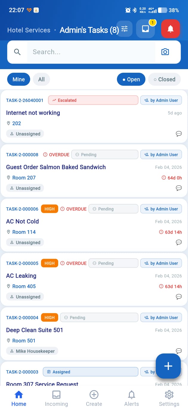 HotelService Platform Dashboard